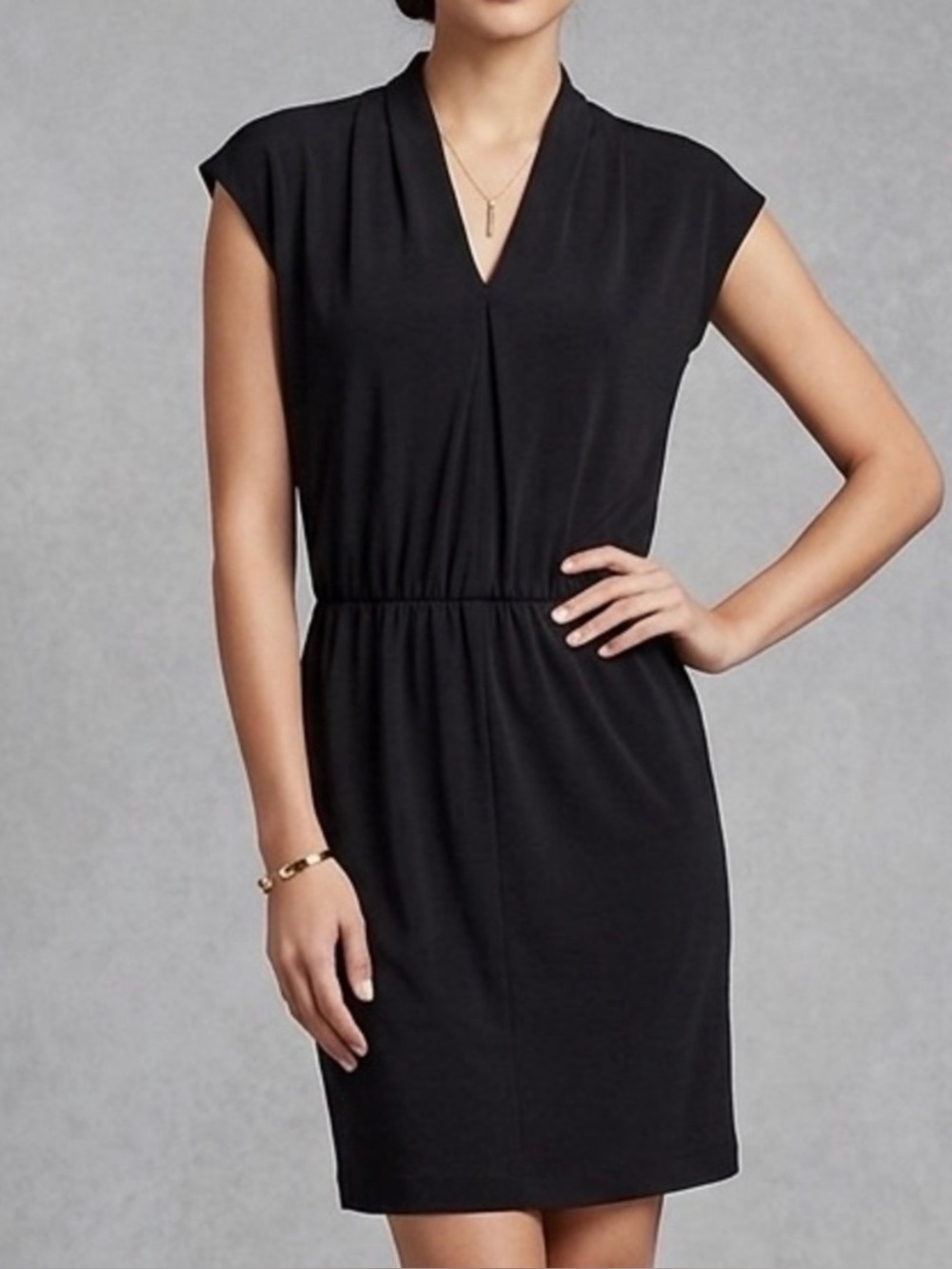 Talbots Black V-Neck Drawstring Waist Dress 1X